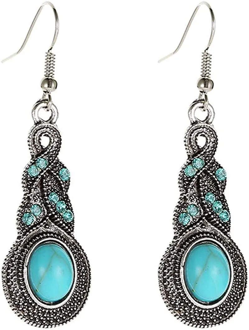 Turquoise Water Drop Shaped Bohemian Style Necklace and Earrings Set