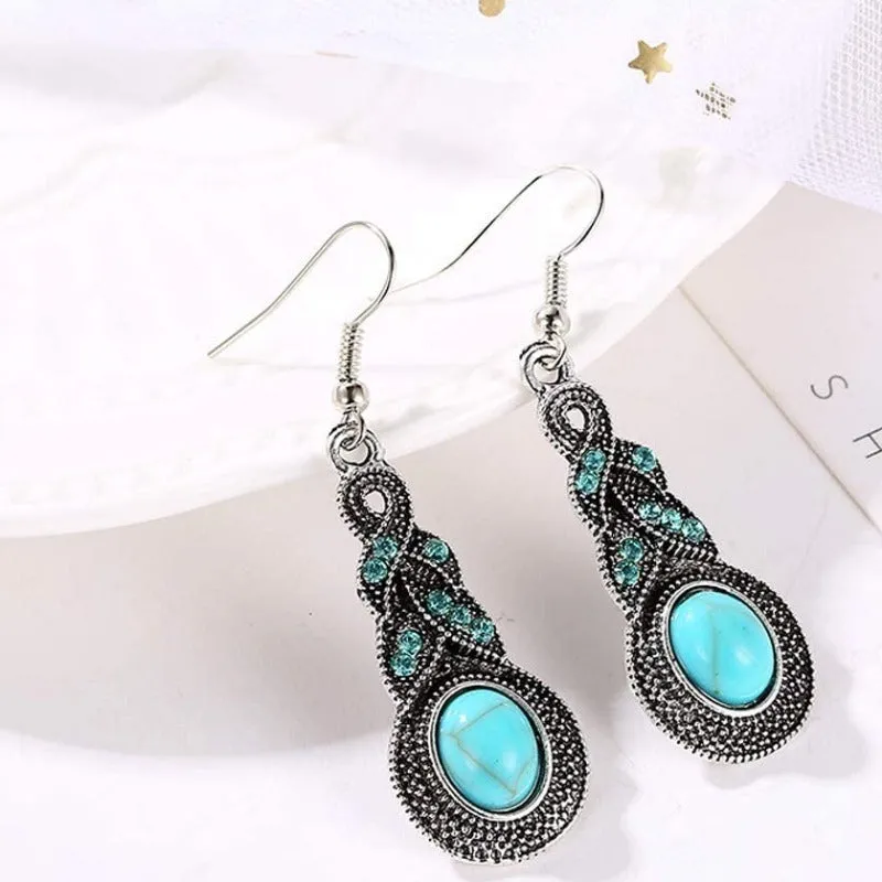 Turquoise Water Drop Shaped Bohemian Style Necklace and Earrings Set