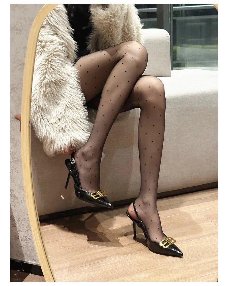 Uniwim 2024 New Pointed Black High Heels, Women's Thin Heels, Water Diamonds, One Line with Baotou Sandals and Button Single Shoes