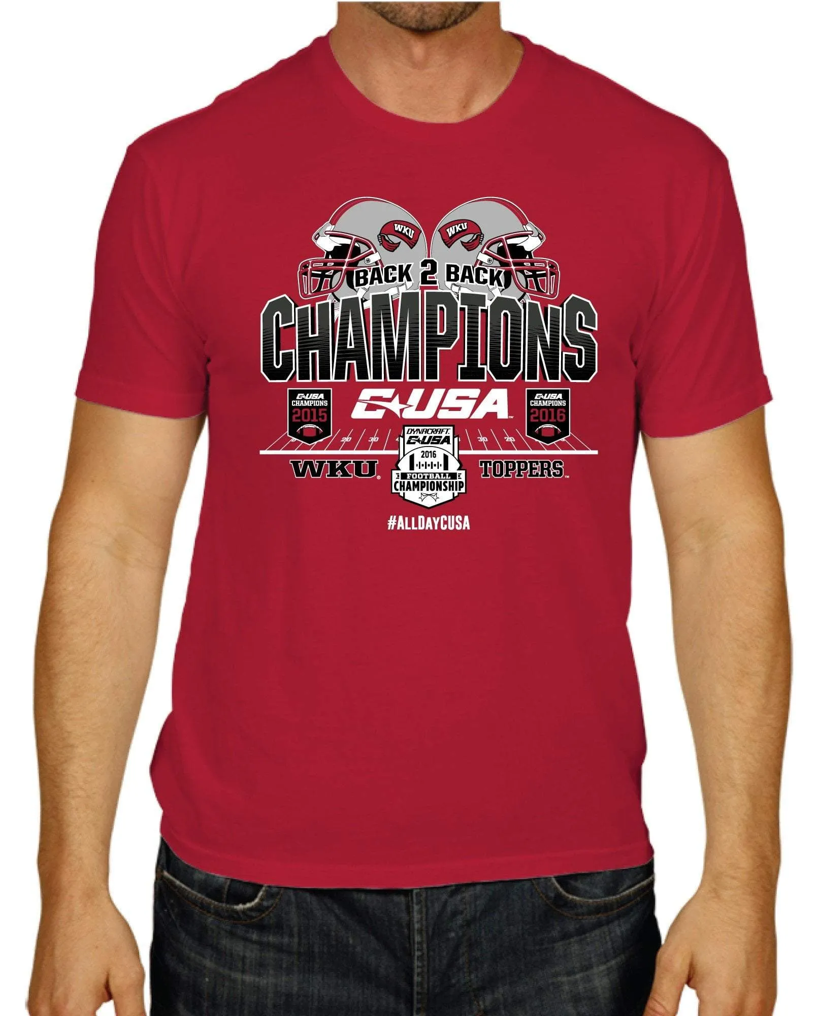 Western Kentucky Hilltoppers Back to Back Football CUSA Conf Champs T-Shirt