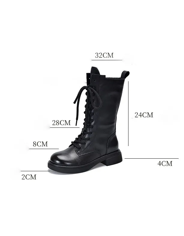 Winter Autumn Lace Up Leather Long Boots