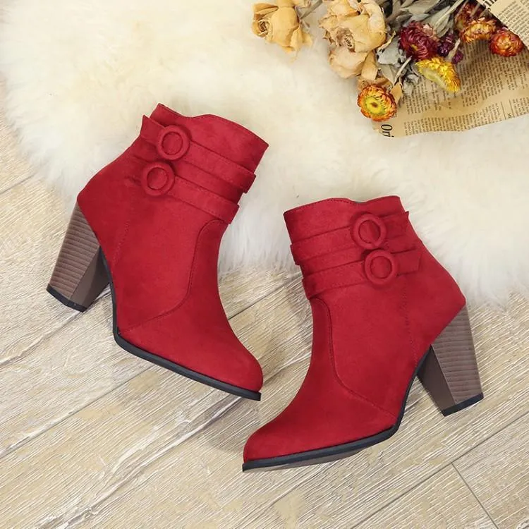 Women chunky stacked high heel buckle strap ankle boots