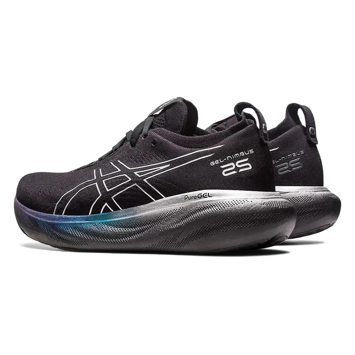 Womens ASICS Nimbus 25 Platinum - Black / Pure Silver