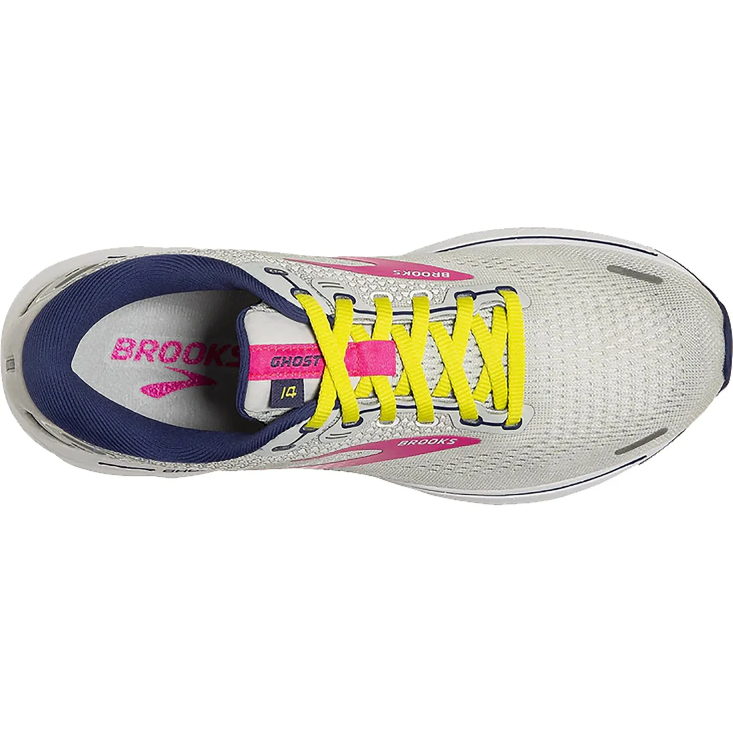 Women's Brooks Ghost 14 Grey/Pink/Sulphur Spring Mesh