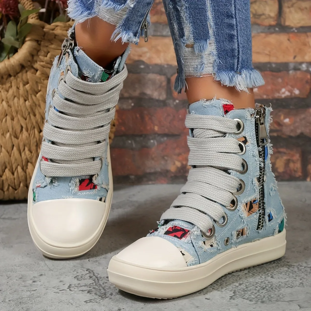 Women's Canvas Shoes Colorful Plaid Pattern Boots