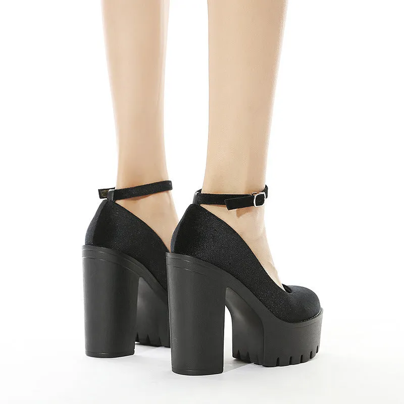 Women's Fashion Trend Suede Ankle-strap Buckle Shoes