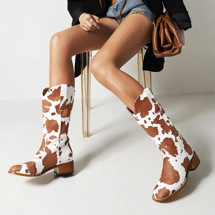 Women's Printed Block Heel Cowboy Mid Calf Boots