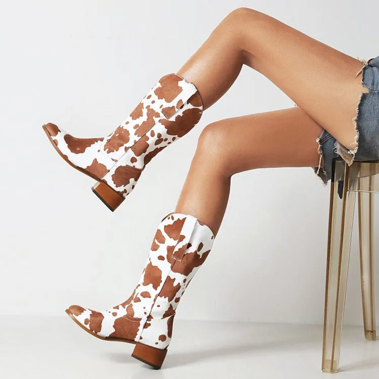 Women's Printed Block Heel Cowboy Mid Calf Boots