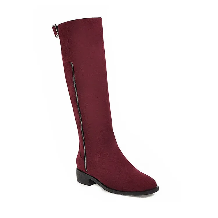 Women's Round Toe Side Zippers Low Heels Knee-High Boots