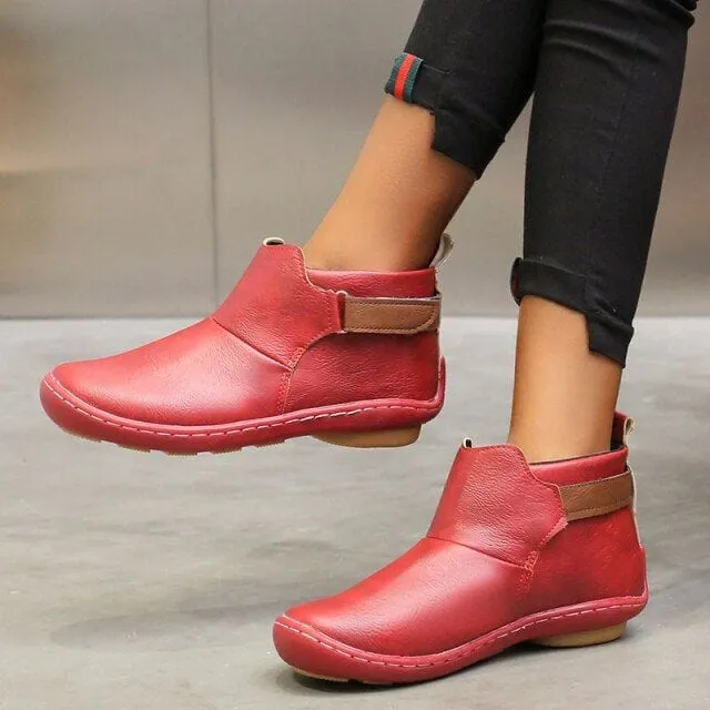 Women's Vintage Flat Low Leather Boots