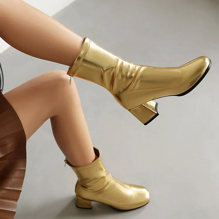 Women's Zipper Block Heel Ankle Boots