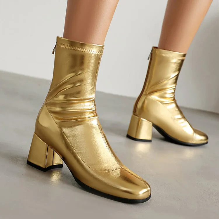 Women's Zipper Block Heel Ankle Boots