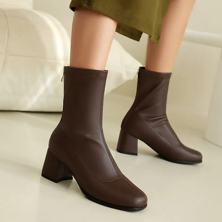 Women's Zipper Block Heel Ankle Boots