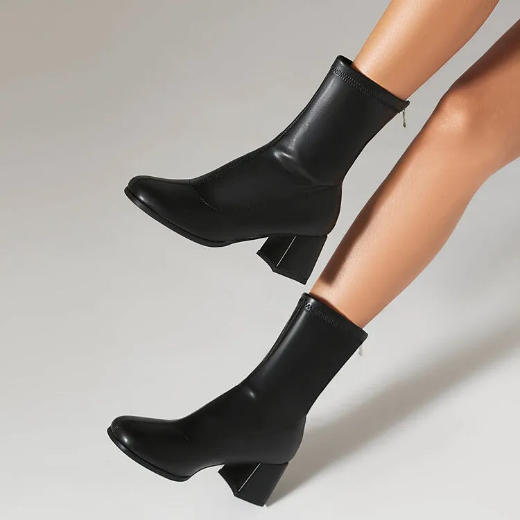 Women's Zipper Block Heel Ankle Boots