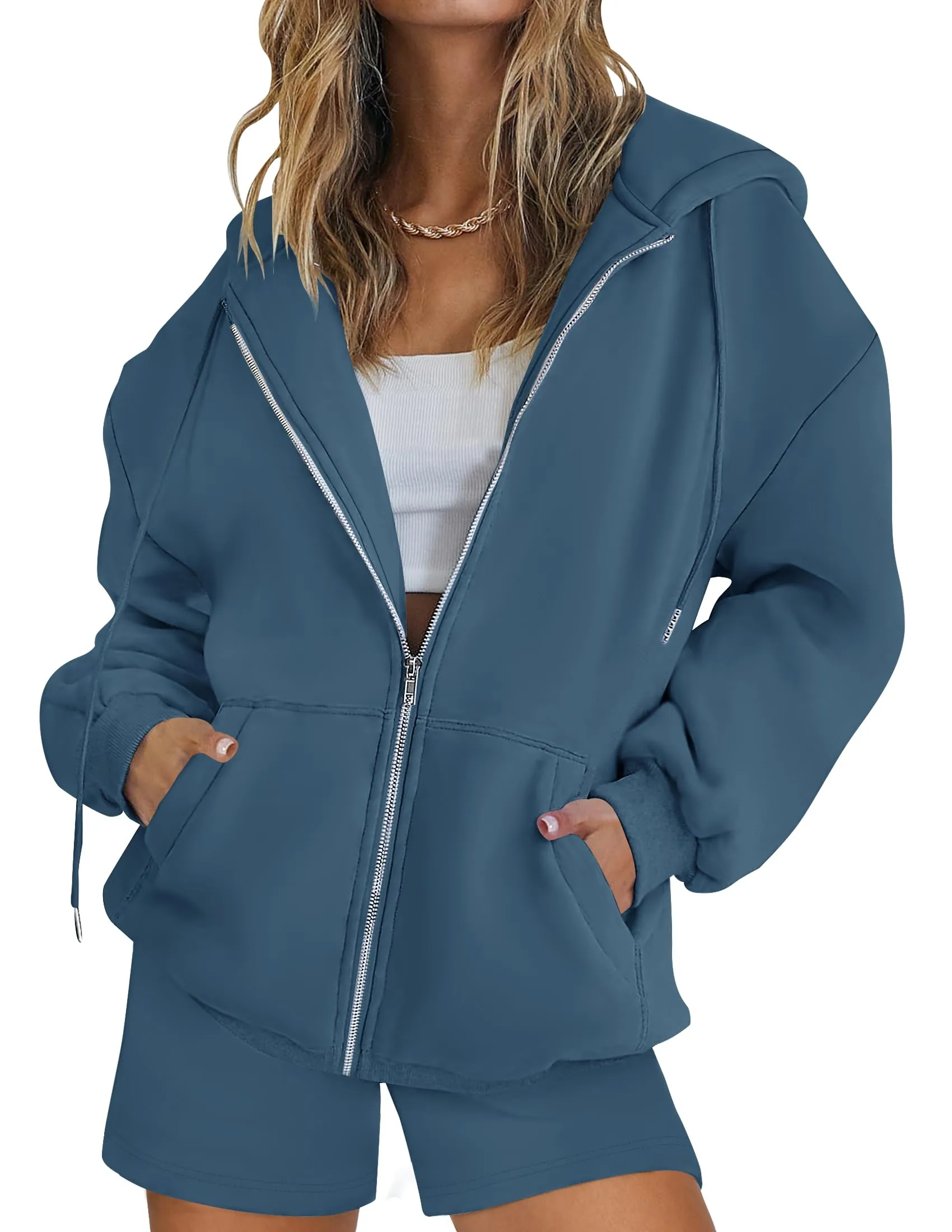 ZESICA Long Sleeve Zipper Hoodie Two Piece Workout Set